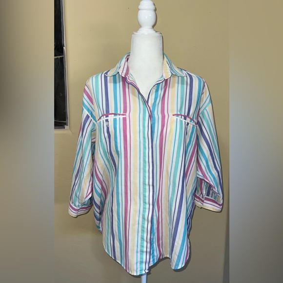 Diane Von Furstenberg Vintage Striped Button Up Quarter Sleeve 80’s Shirt Size M - Picture 2 of 10
